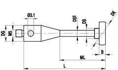 A-5555-2417 Trzpień dyskowy M5 ze stali wysokiej wytrzymałości, do przyrządu ScanMax, śr. 20 mm, szer. 1 mm, dł. 65 mm, długość pomiarowa 55 mm, do zastosowań Zeiss